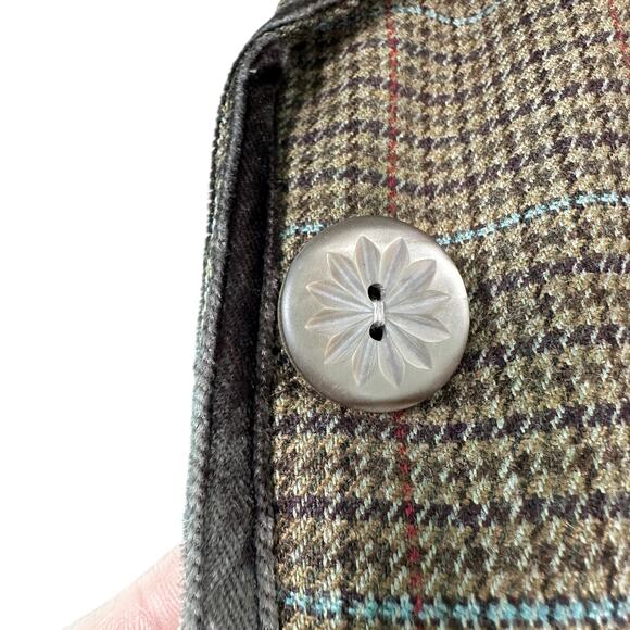 J. Jill Tweed Houndstooth Velvet Trim Brown Preppy Academia Blazer Jacket Sz 10 - Picture 11 of 16